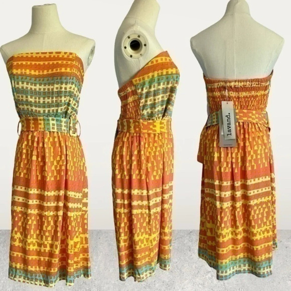 Women’s XL TROPICAL COLORED LAVAND STRAPLESS DRESS - Picture 1 of 8